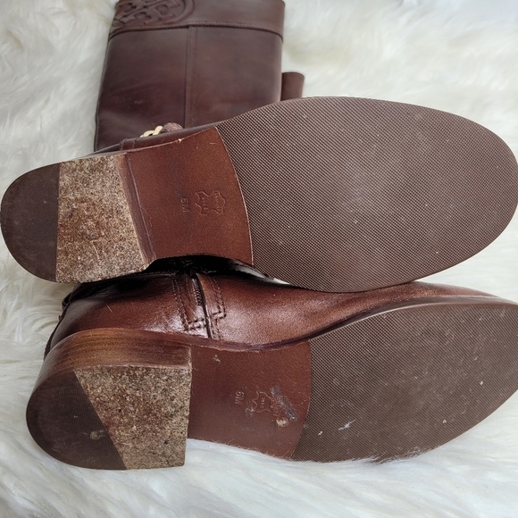 Tory Burch Brown Leather Logo Boots - Picture 10 of 13